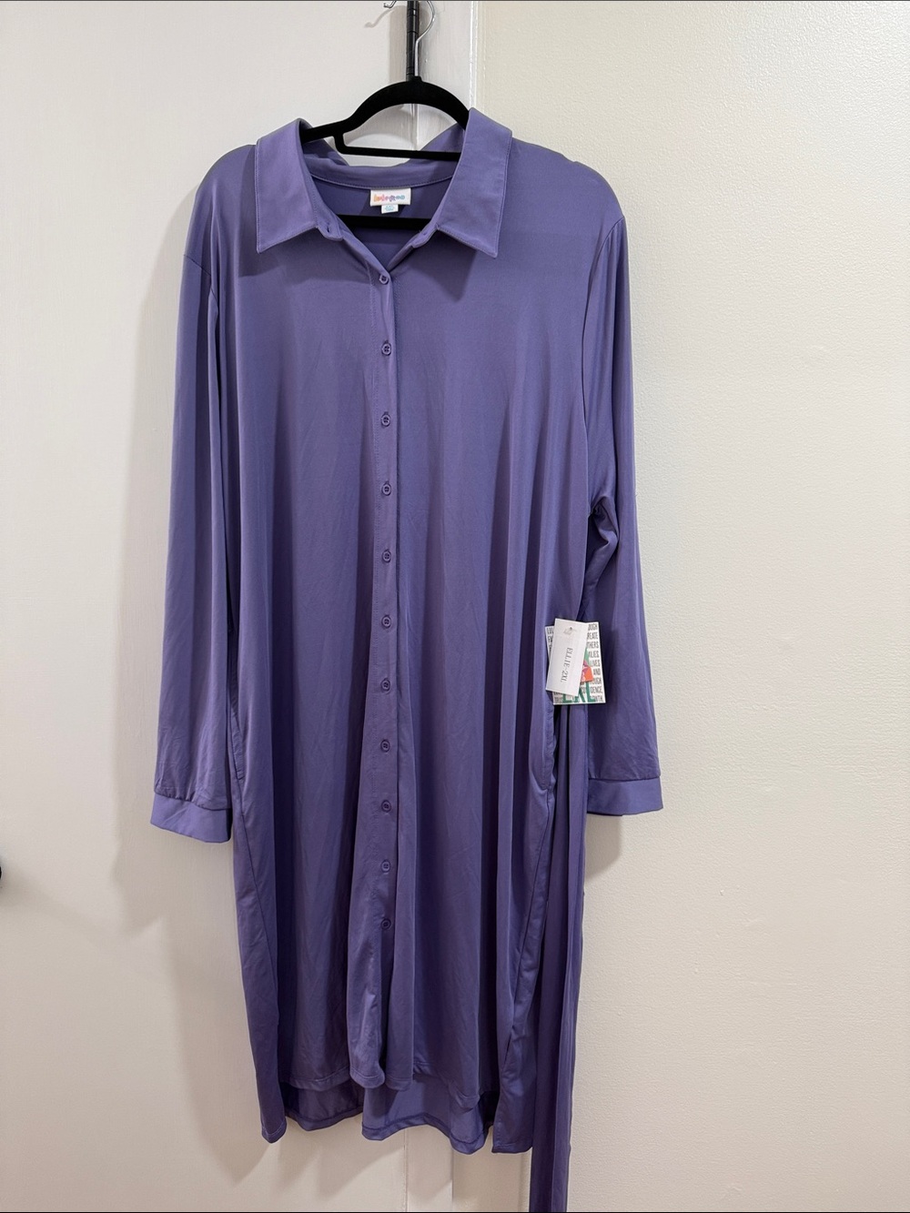 LuLaRoe Ellie Lt purple classic shirt dress Button Front Long Sleeve Dress 2xl